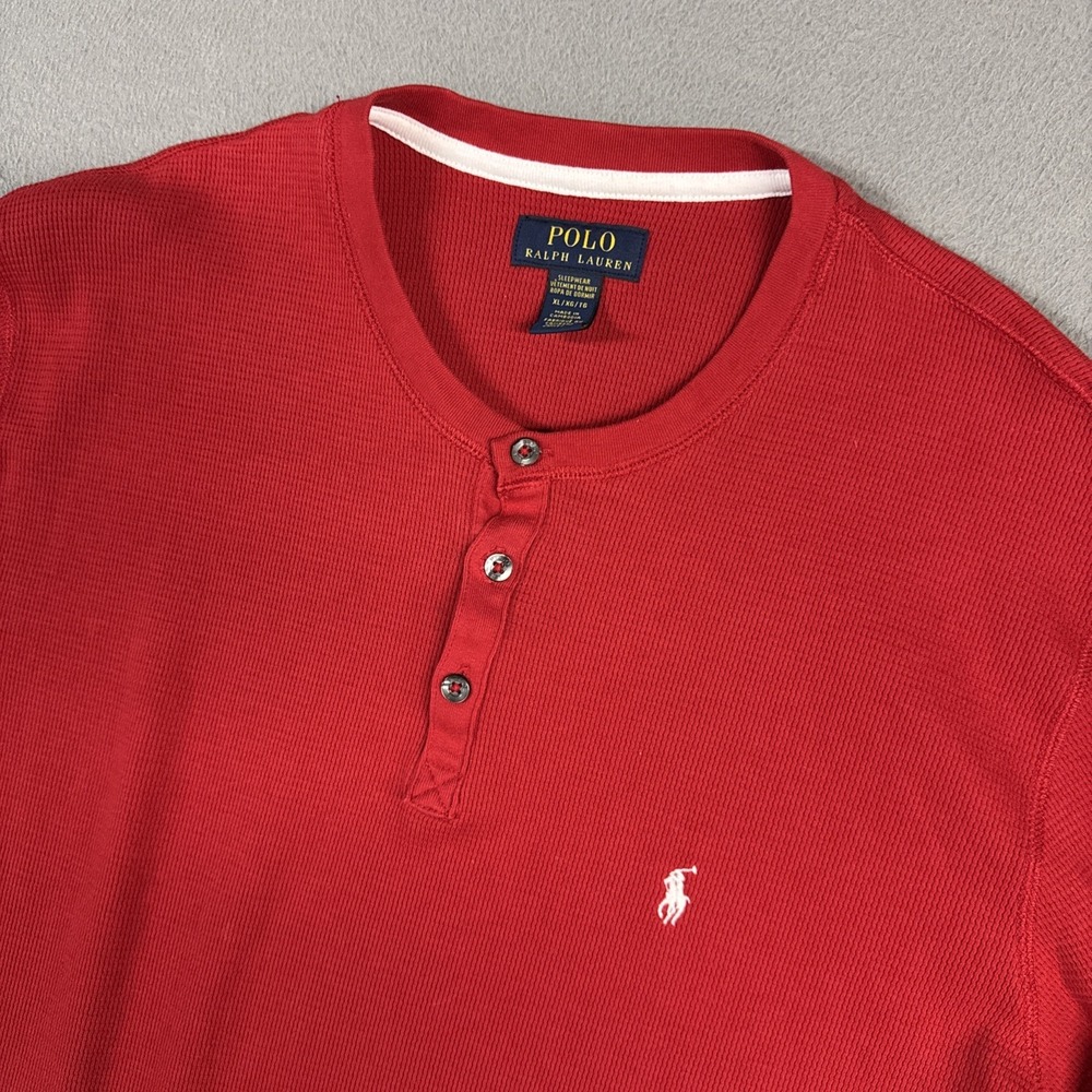 Polo Ralph Lauren Shirt Mens XL Red Long Sleeve Waffle Knit Stretch Sleepwear